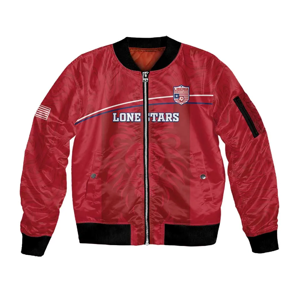 Custom Liberia Sleeve Zip Bomber Jacket Football Lion Mascot - Red LT15