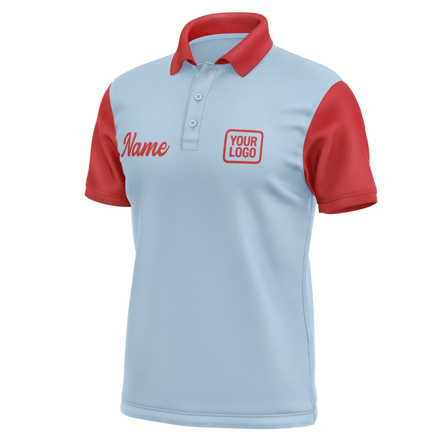 Custom Light Blue Red Short-Sleeve Polo Shirt