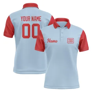 Custom Light Blue Red Short-Sleeve Polo Shirt