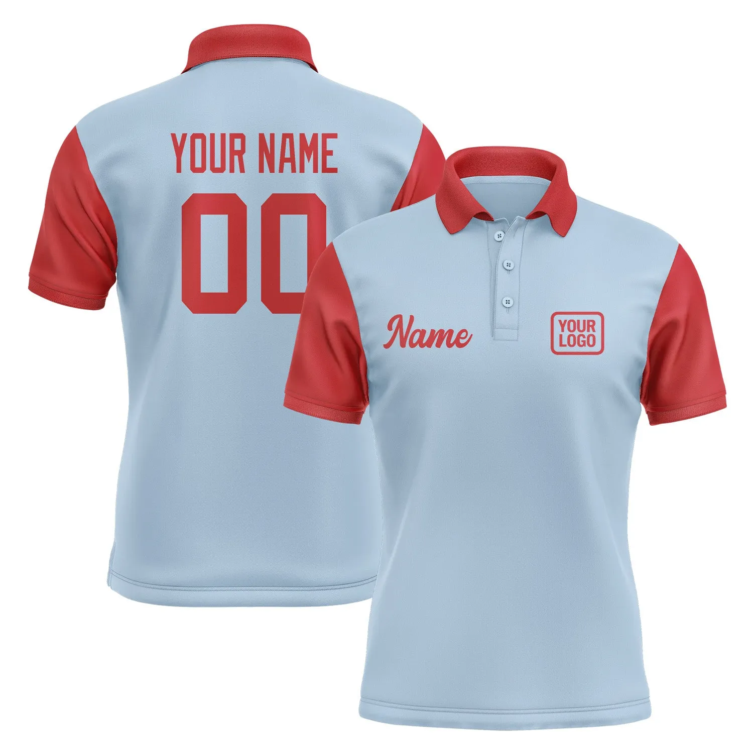 Custom Light Blue Red Short-Sleeve Polo Shirt