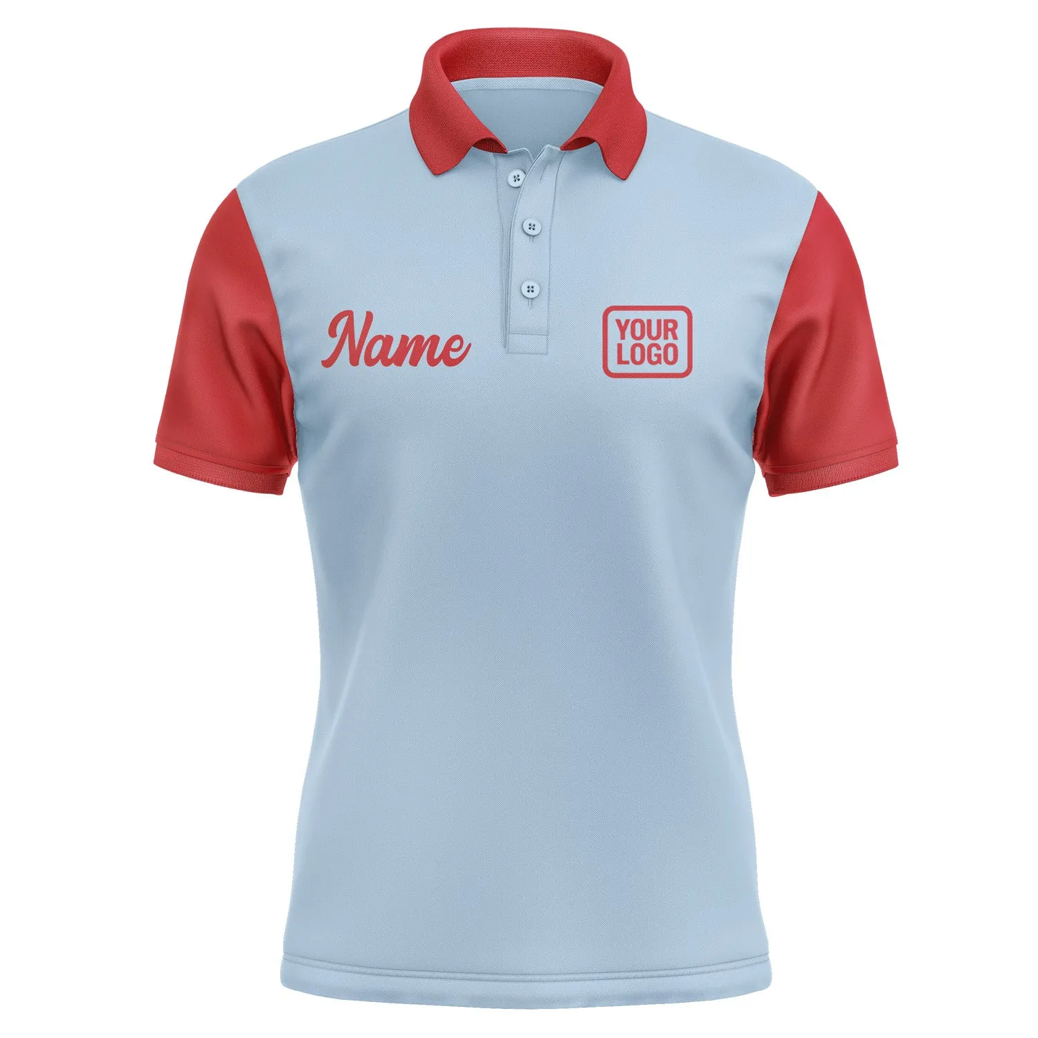 Custom Light Blue Red Short-Sleeve Polo Shirt