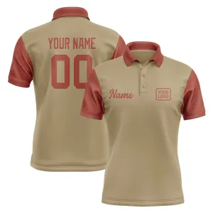 Custom Light Khaki Coral Red Short-Sleeve Polo Shirt