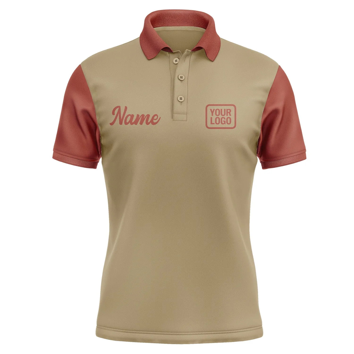 Custom Light Khaki Coral Red Short-Sleeve Polo Shirt