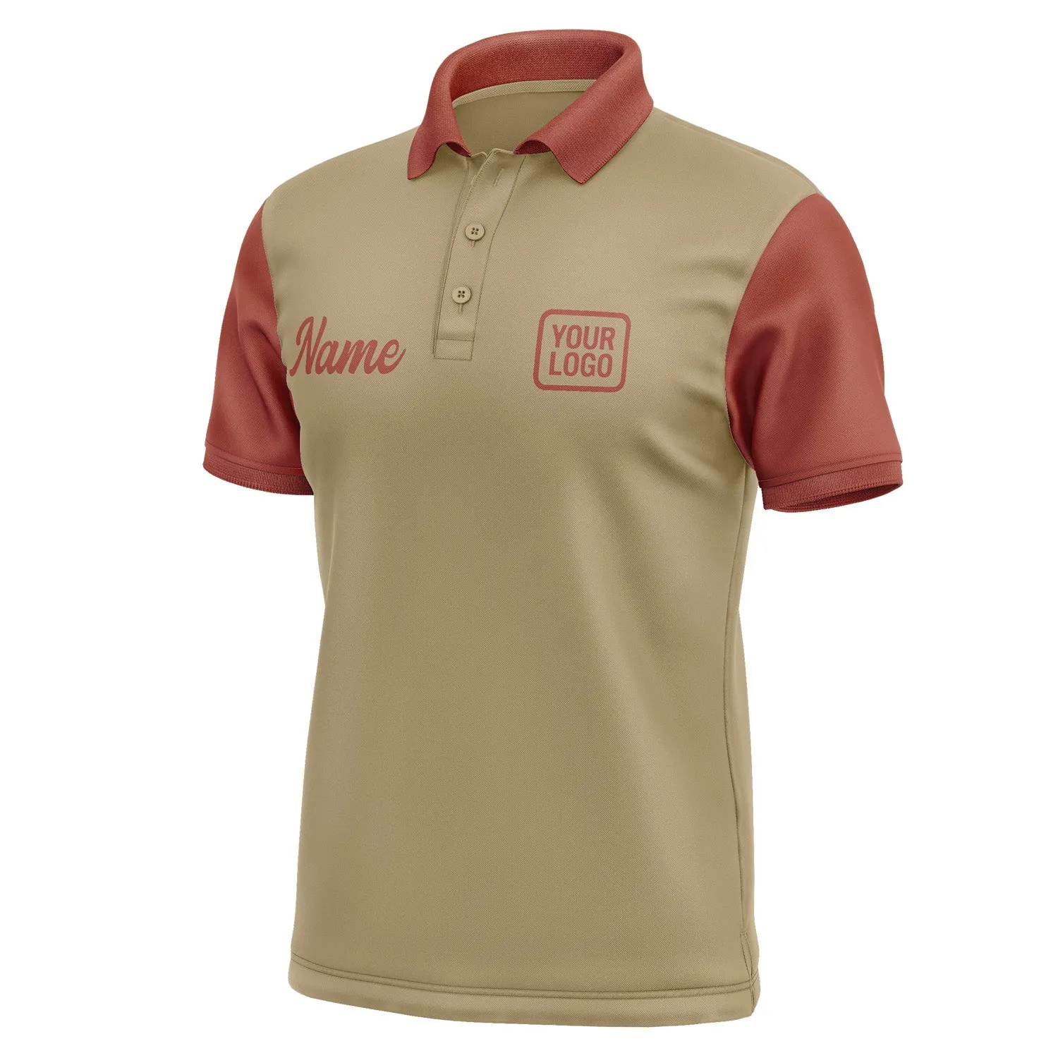 Custom Light Khaki Coral Red Short-Sleeve Polo Shirt