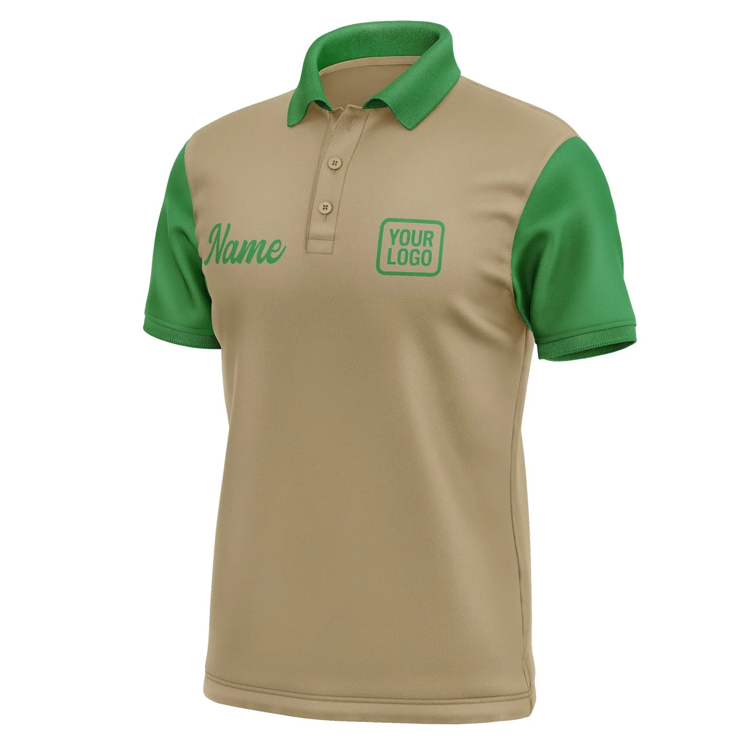 Custom Light Khaki Emerald Green Short-Sleeve Polo Shirt