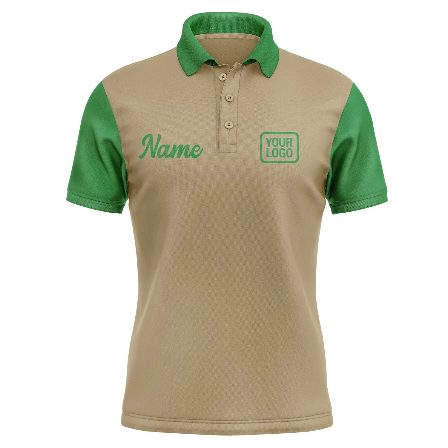 Custom Light Khaki Emerald Green Short-Sleeve Polo Shirt