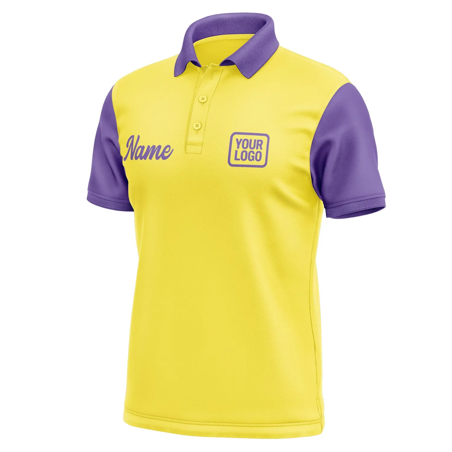 Custom Light Yellow Light Purple Short-Sleeve Polo Shirt