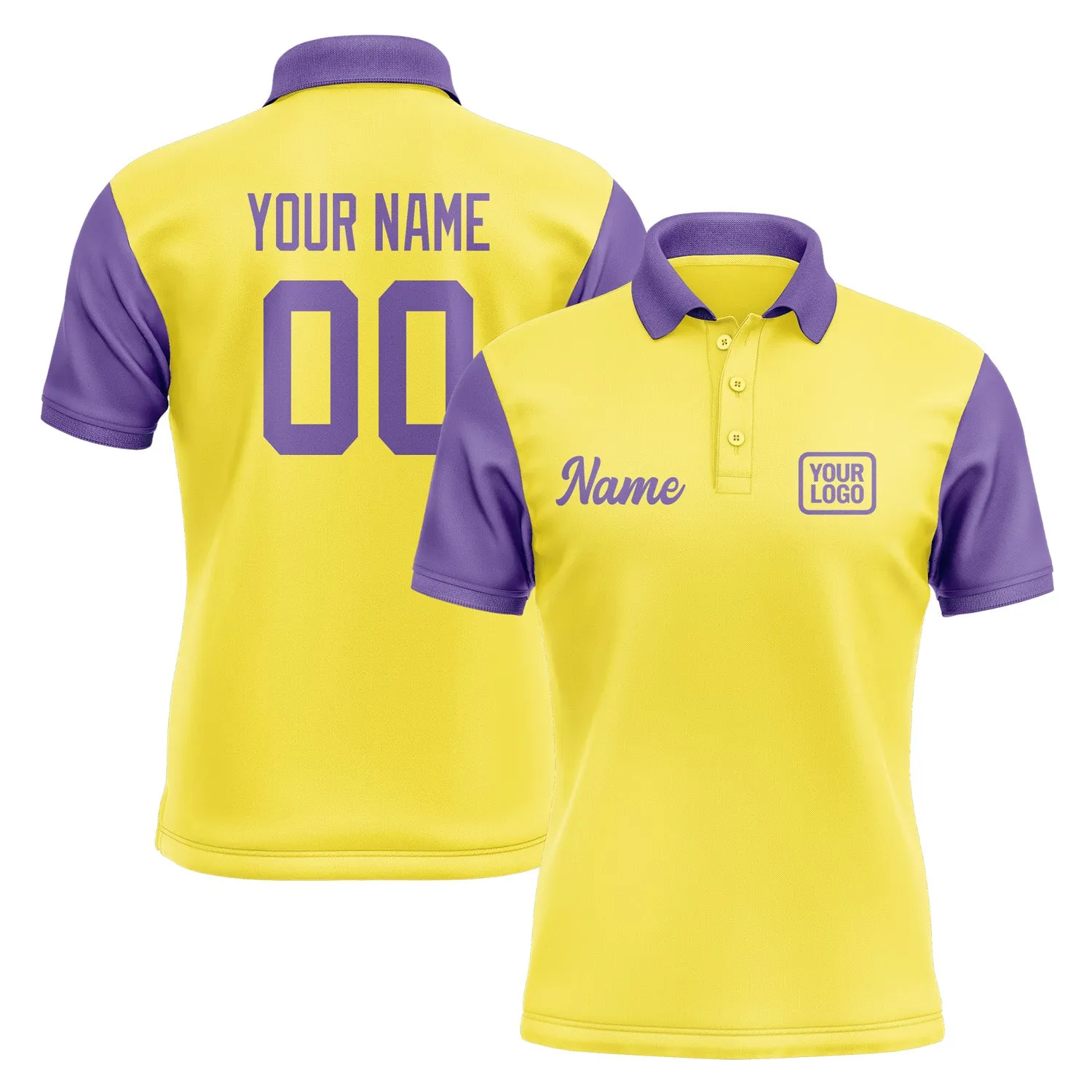 Custom Light Yellow Light Purple Short-Sleeve Polo Shirt