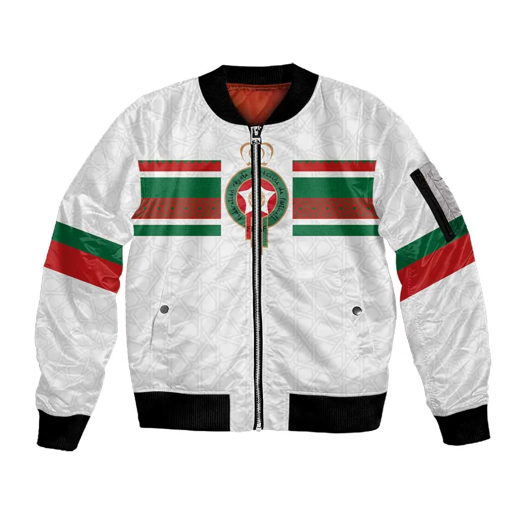 Custom Moroccan Football Sleeve Zip Bomber Jacket The Hunt of Atlas Lions LT03
