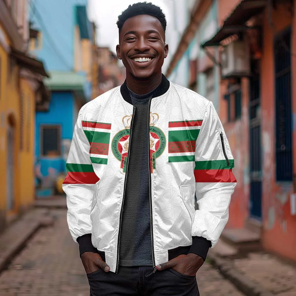 Custom Moroccan Football Sleeve Zip Bomber Jacket The Hunt of Atlas Lions LT03