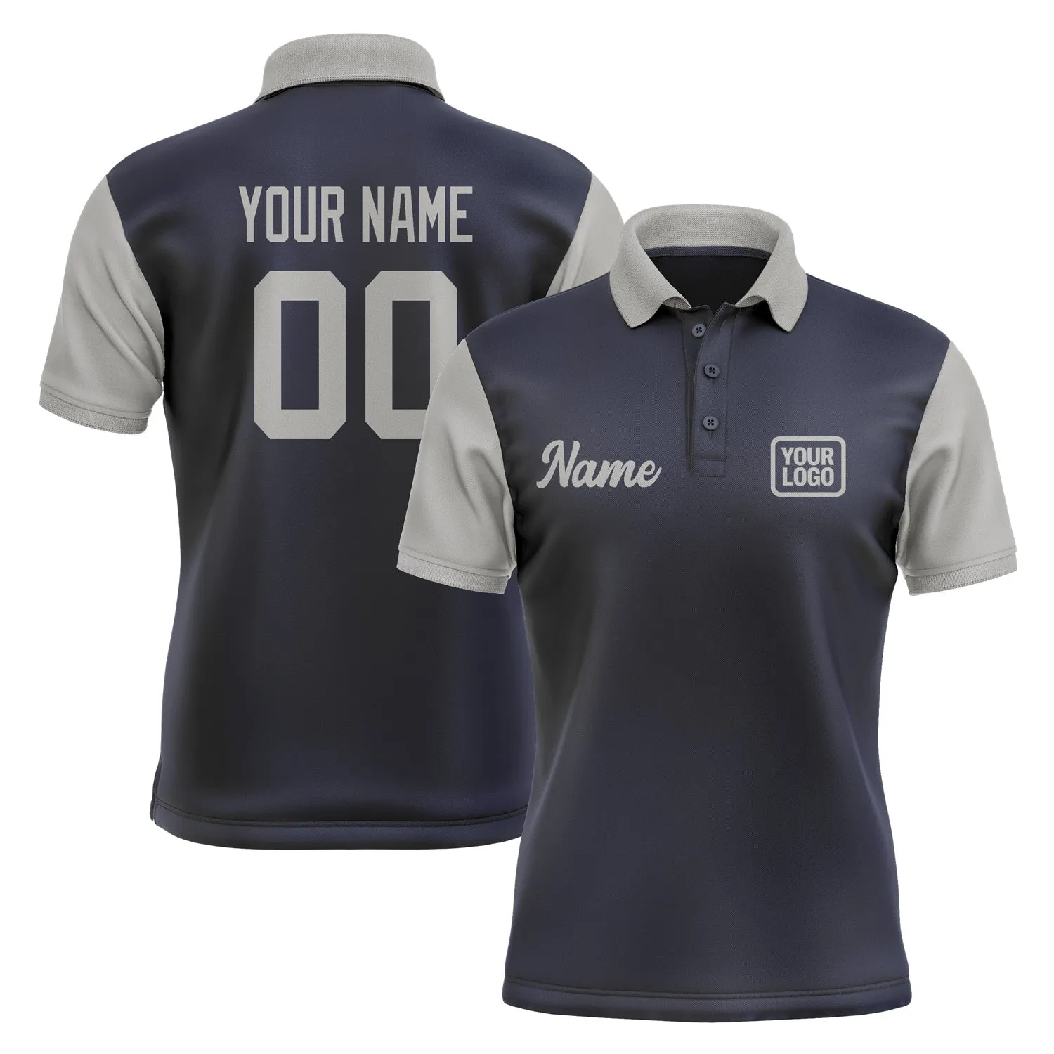 Custom Navy Gray Short-Sleeve Polo Shirt