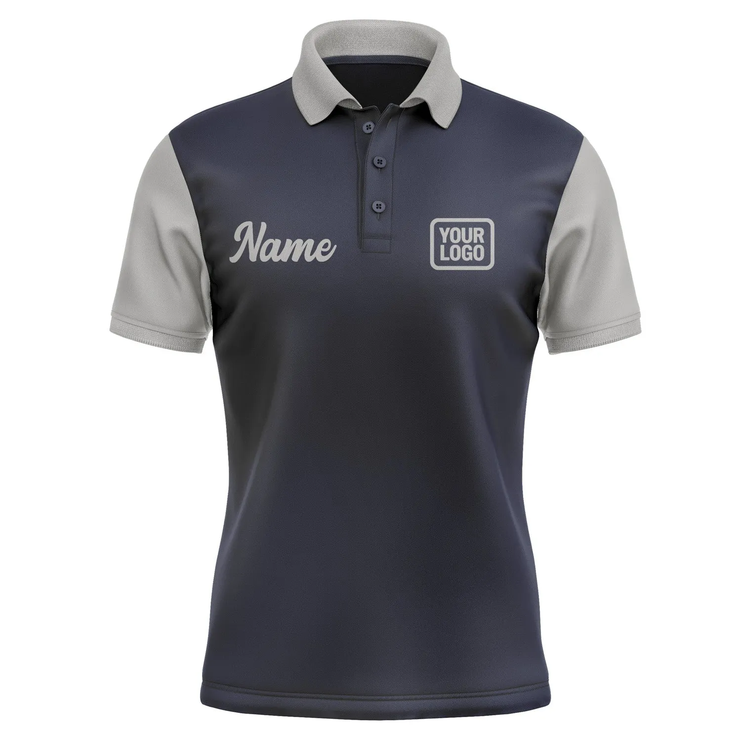 Custom Navy Gray Short-Sleeve Polo Shirt