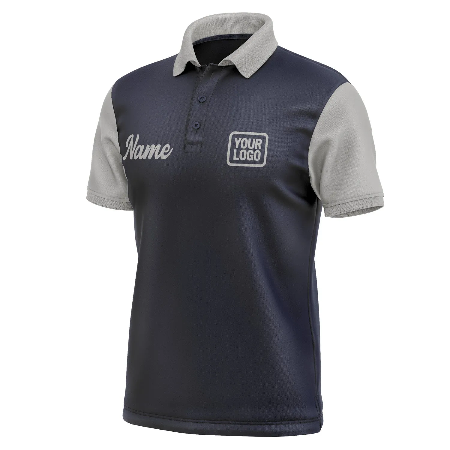 Custom Navy Gray Short-Sleeve Polo Shirt