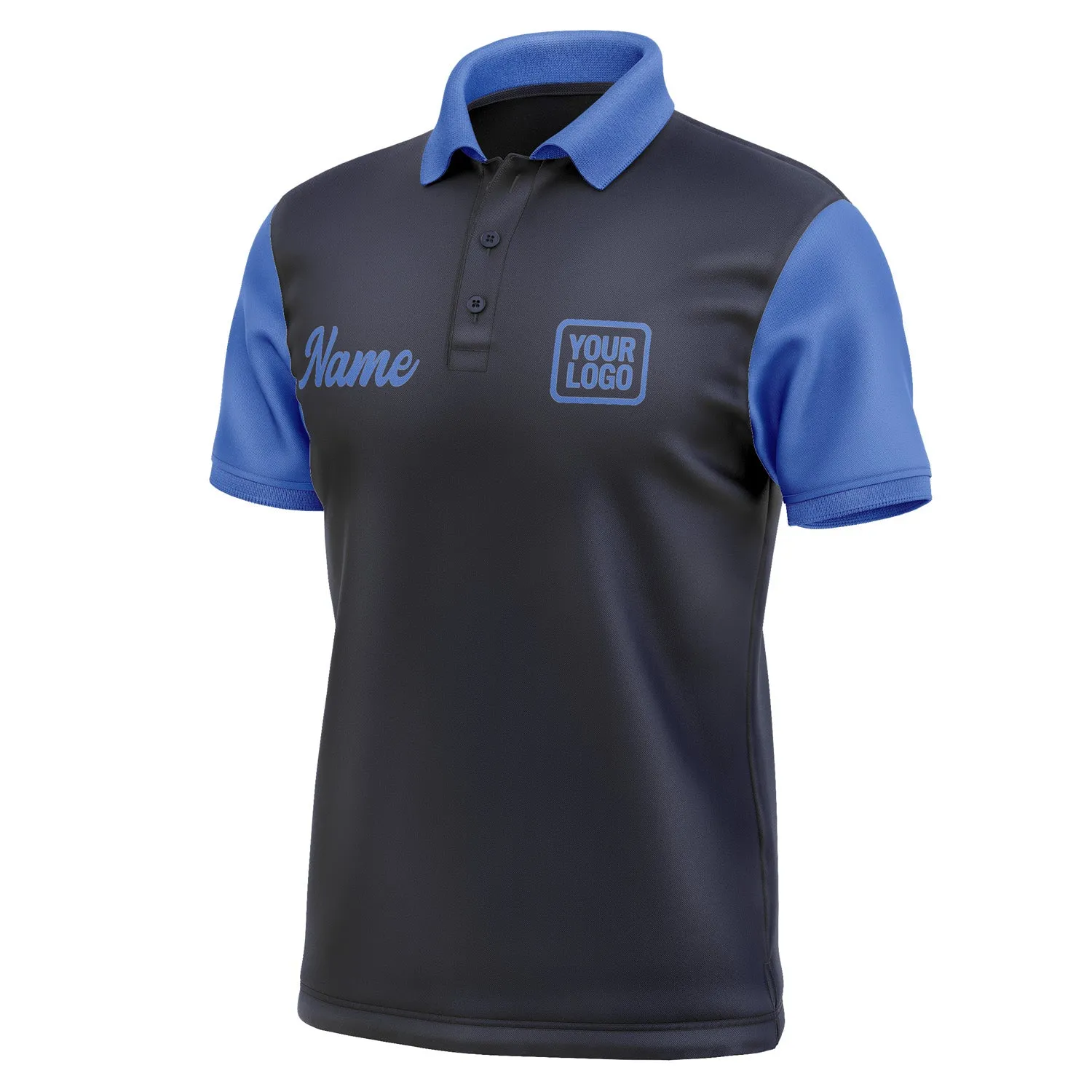 Custom Navy Sky Blue Short-Sleeve Polo Shirt