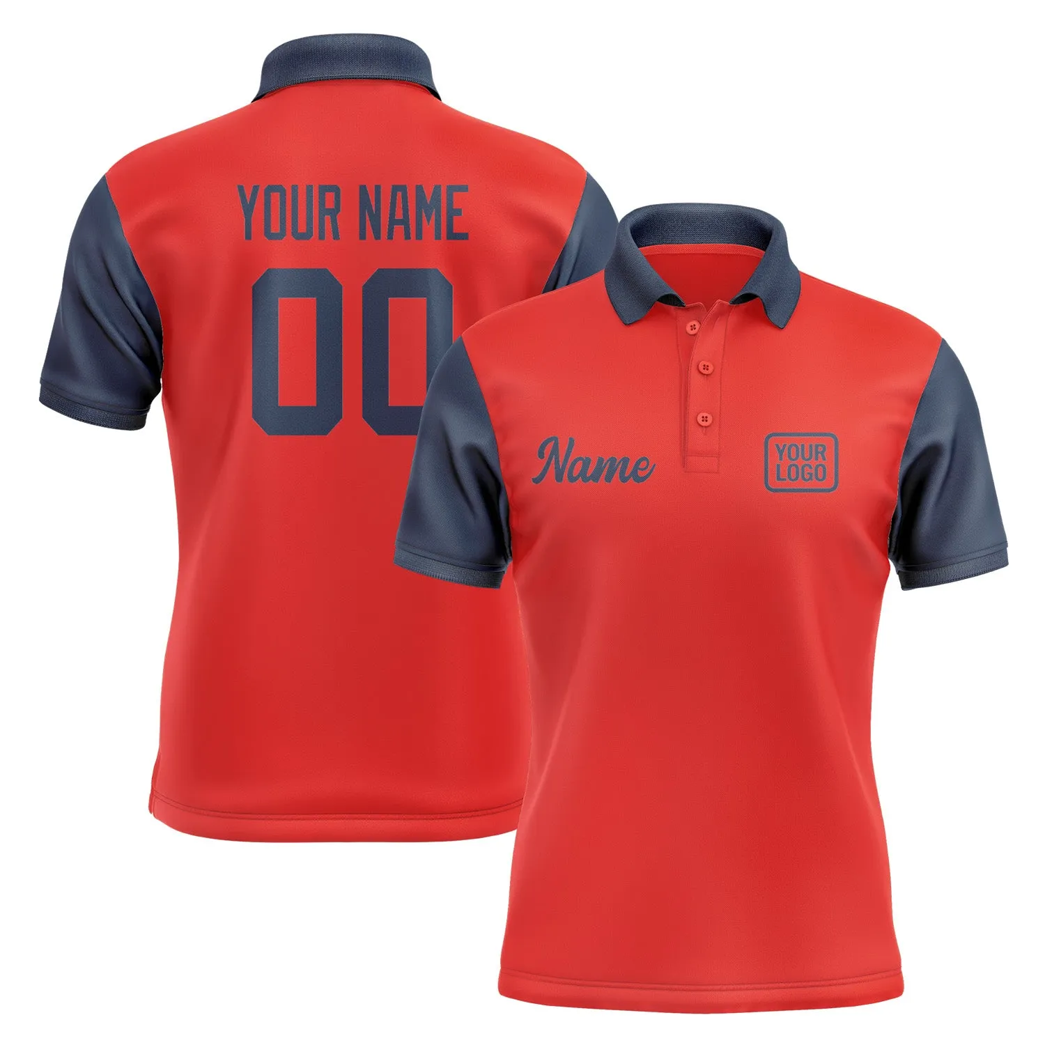 Custom Orange Red Blue Short-Sleeve Polo Shirt