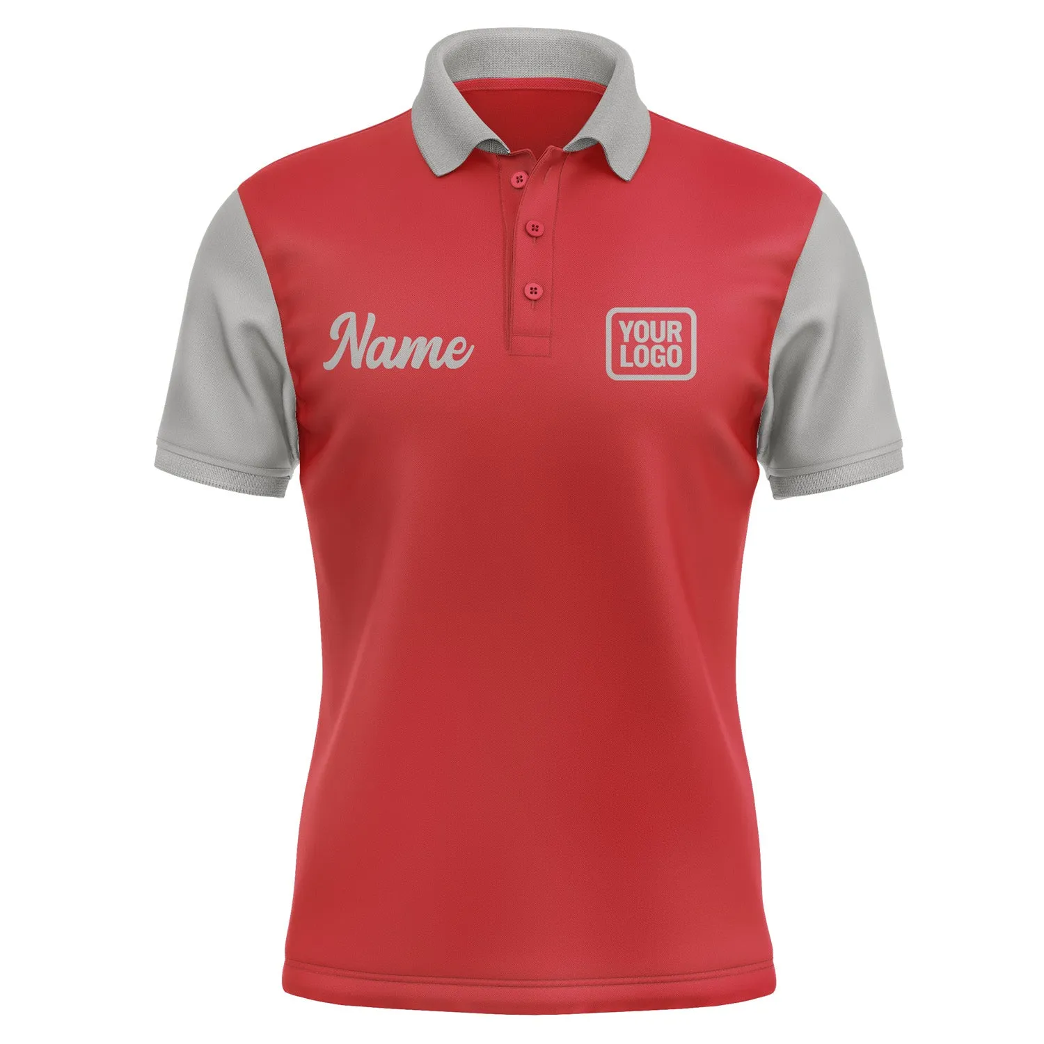 Custom Red Gray Short-Sleeve Polo Shirt