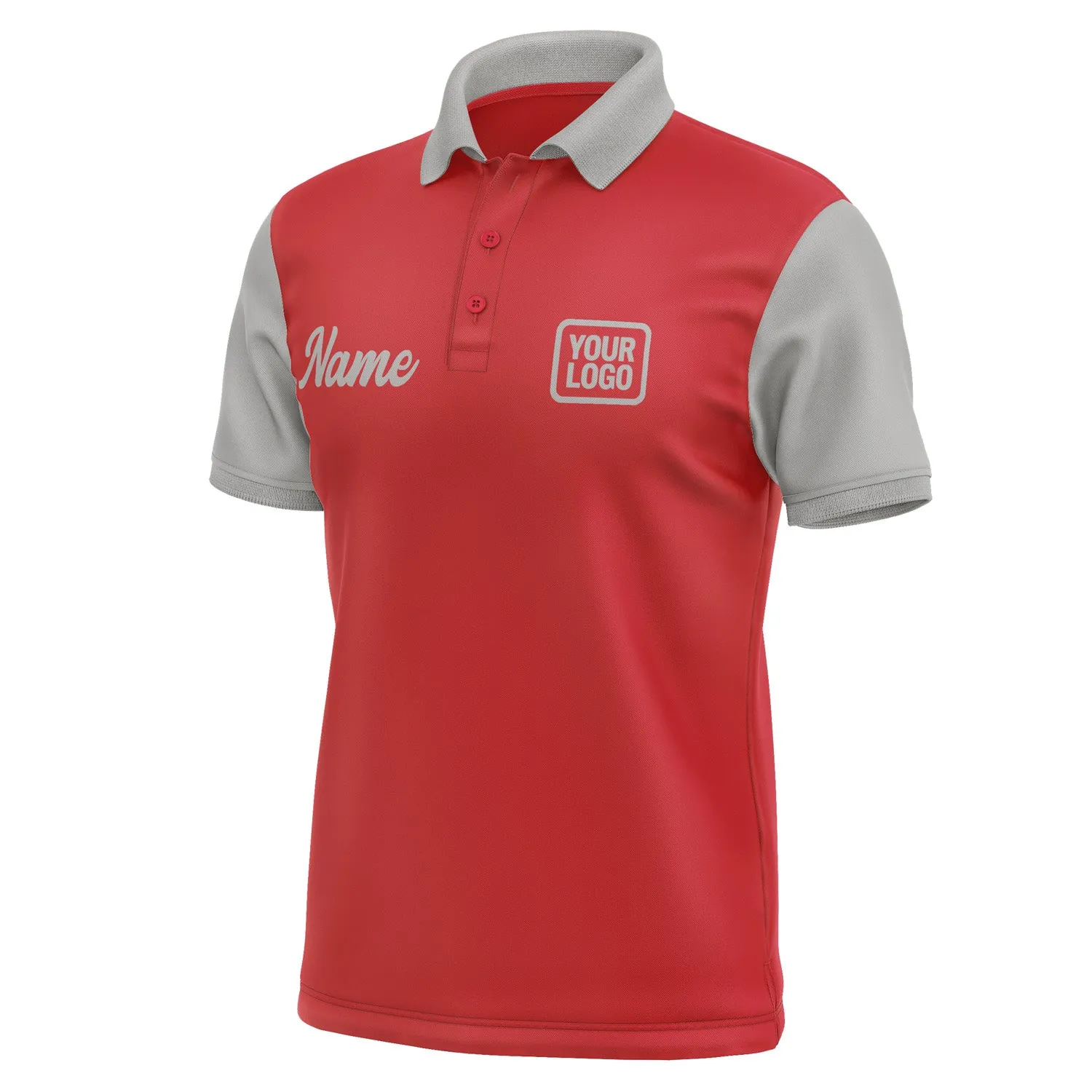 Custom Red Gray Short-Sleeve Polo Shirt