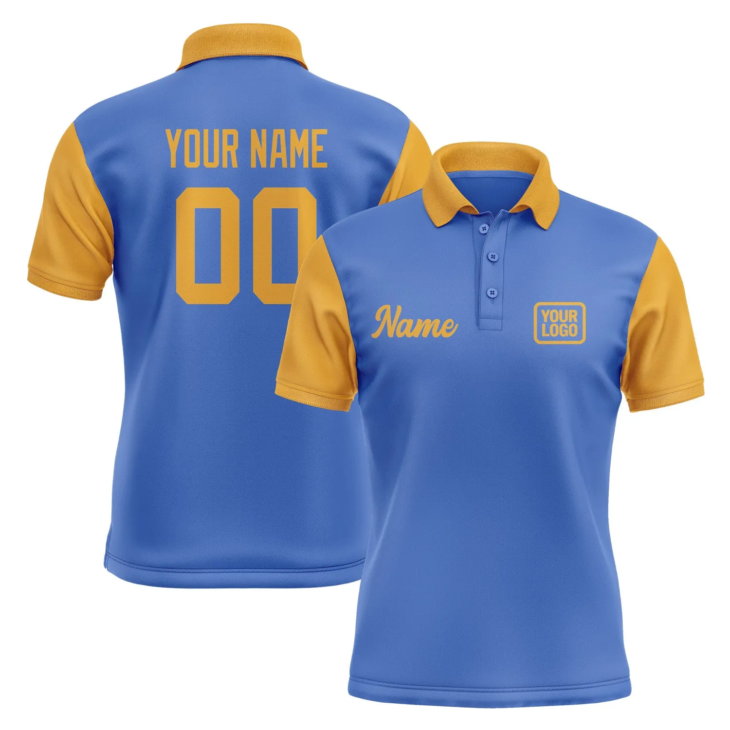 Custom Sky Blue Yellow Short-Sleeve Polo Shirt