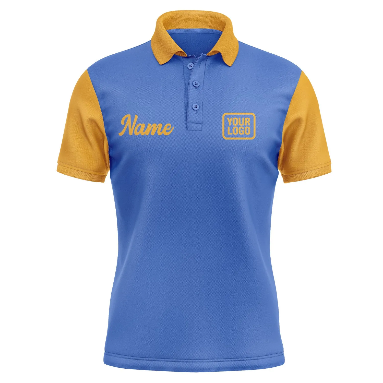 Custom Sky Blue Yellow Short-Sleeve Polo Shirt