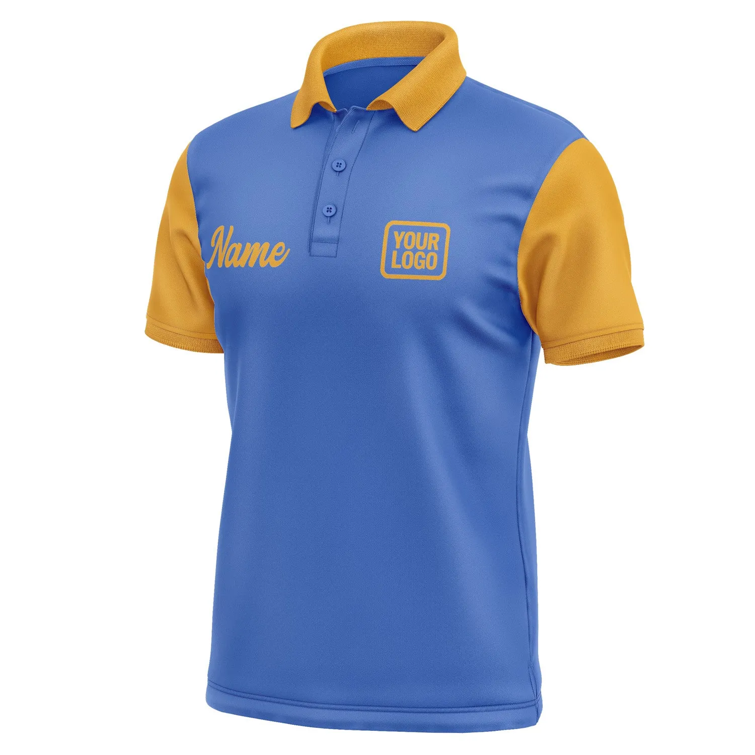 Custom Sky Blue Yellow Short-Sleeve Polo Shirt