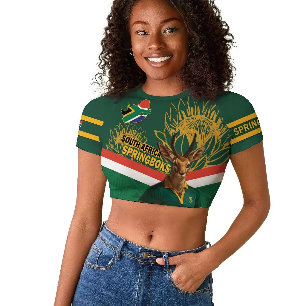 Custom South Africa Rugby Raglan Cropped T shirt 2024 Go Springboks Mascot African Pattern LT14