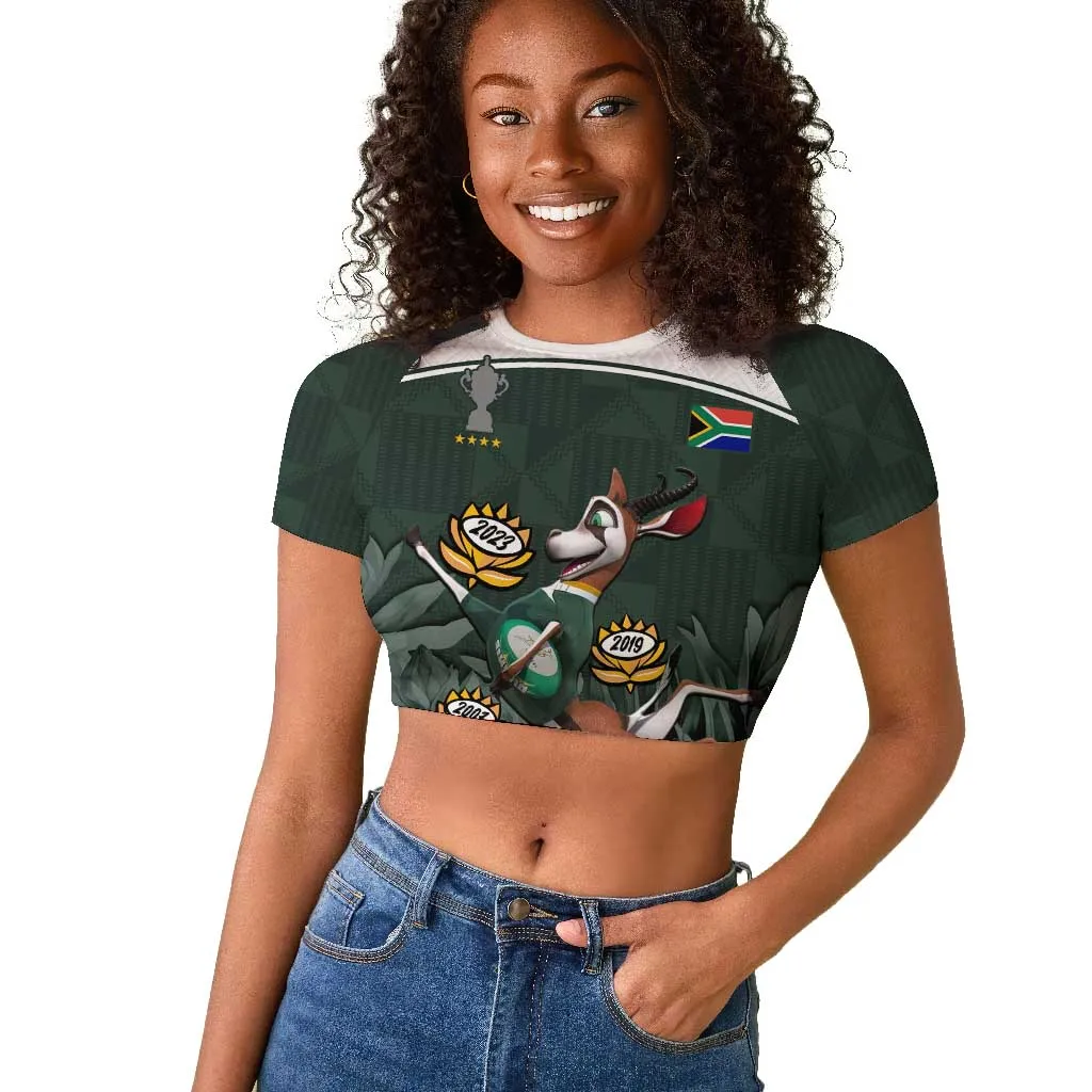 Custom South Africa Rugby Raglan Cropped T shirt Springboks 4th Champions World Cup Proud Bokke LT14