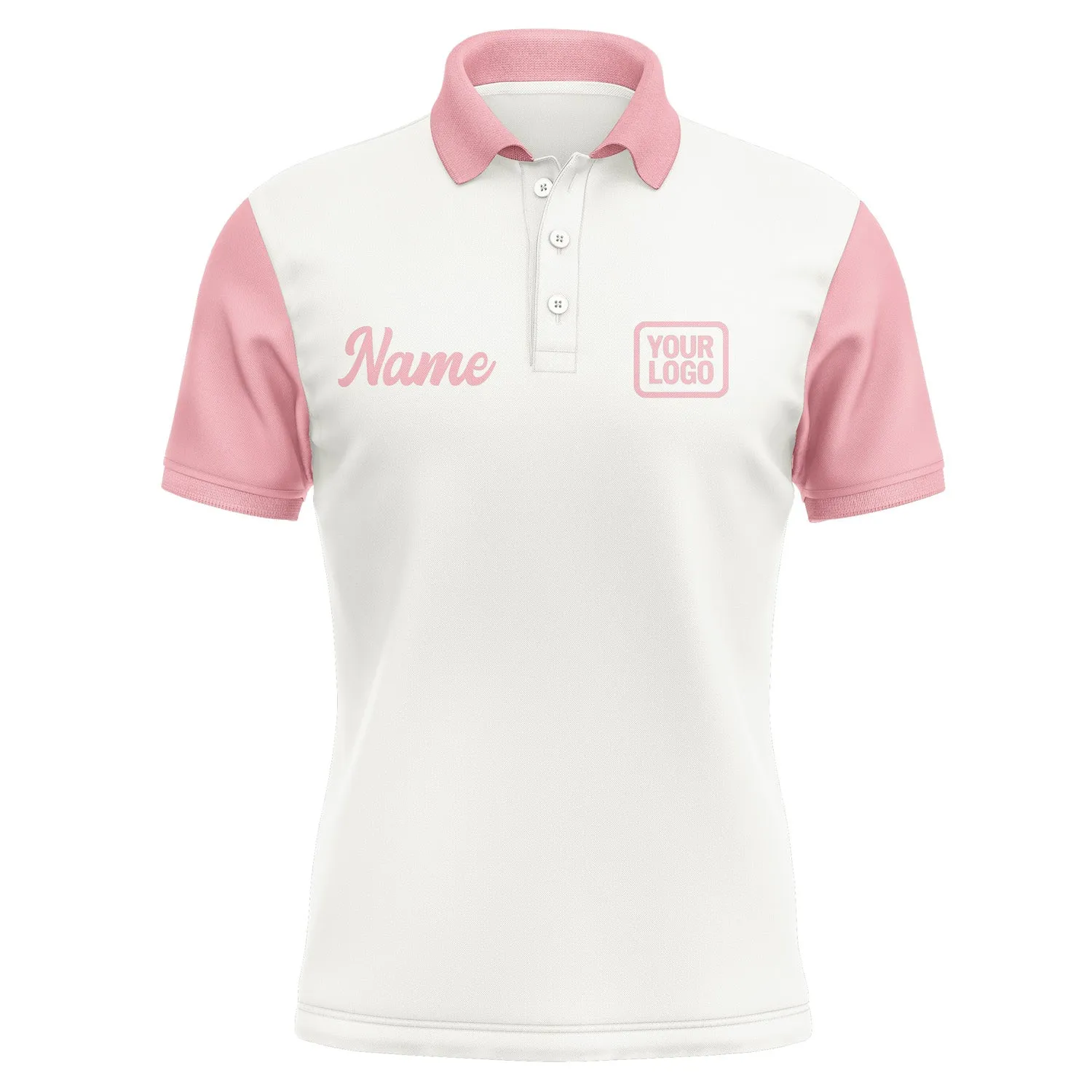 Custom White Light Pink Short-Sleeve Polo Shirt