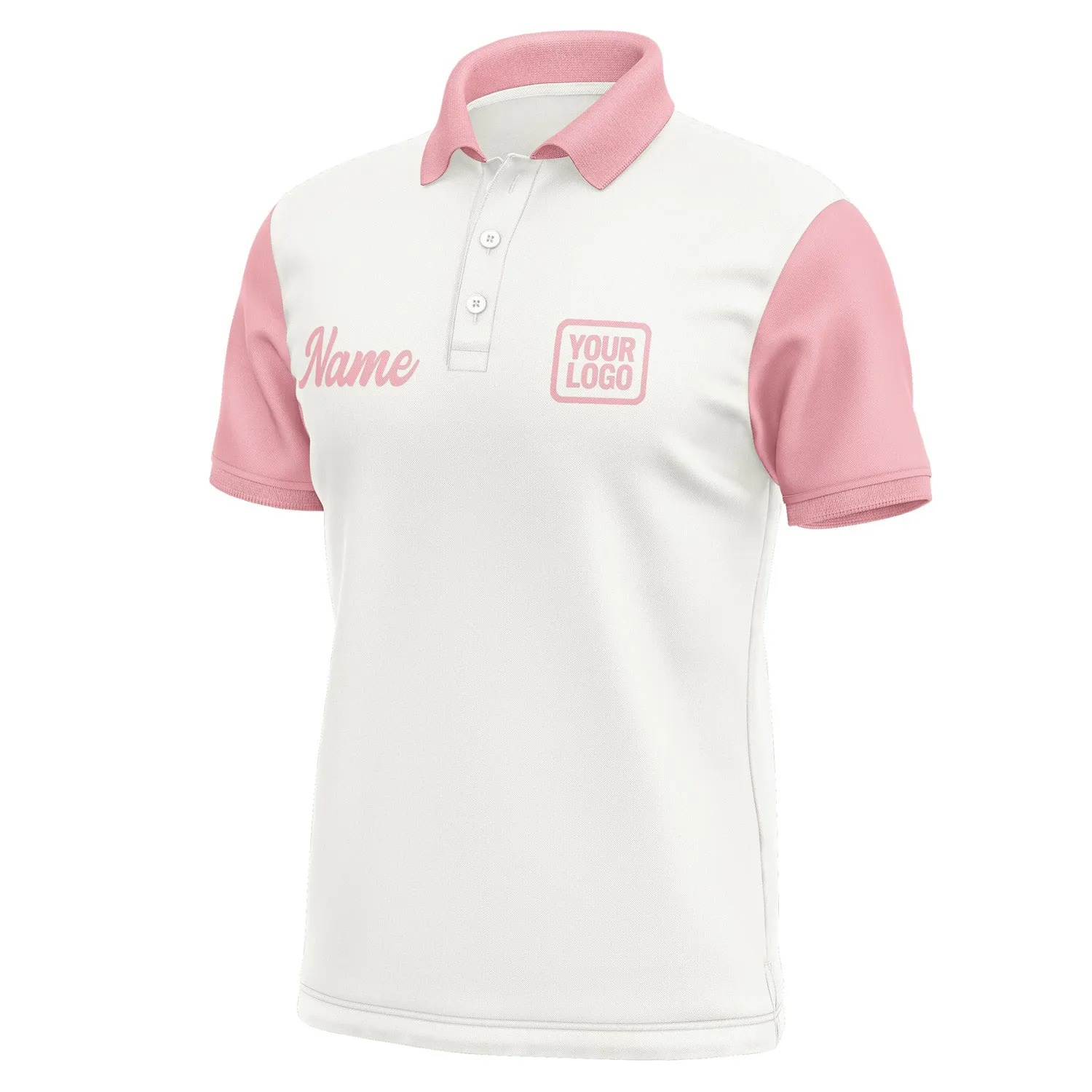 Custom White Light Pink Short-Sleeve Polo Shirt