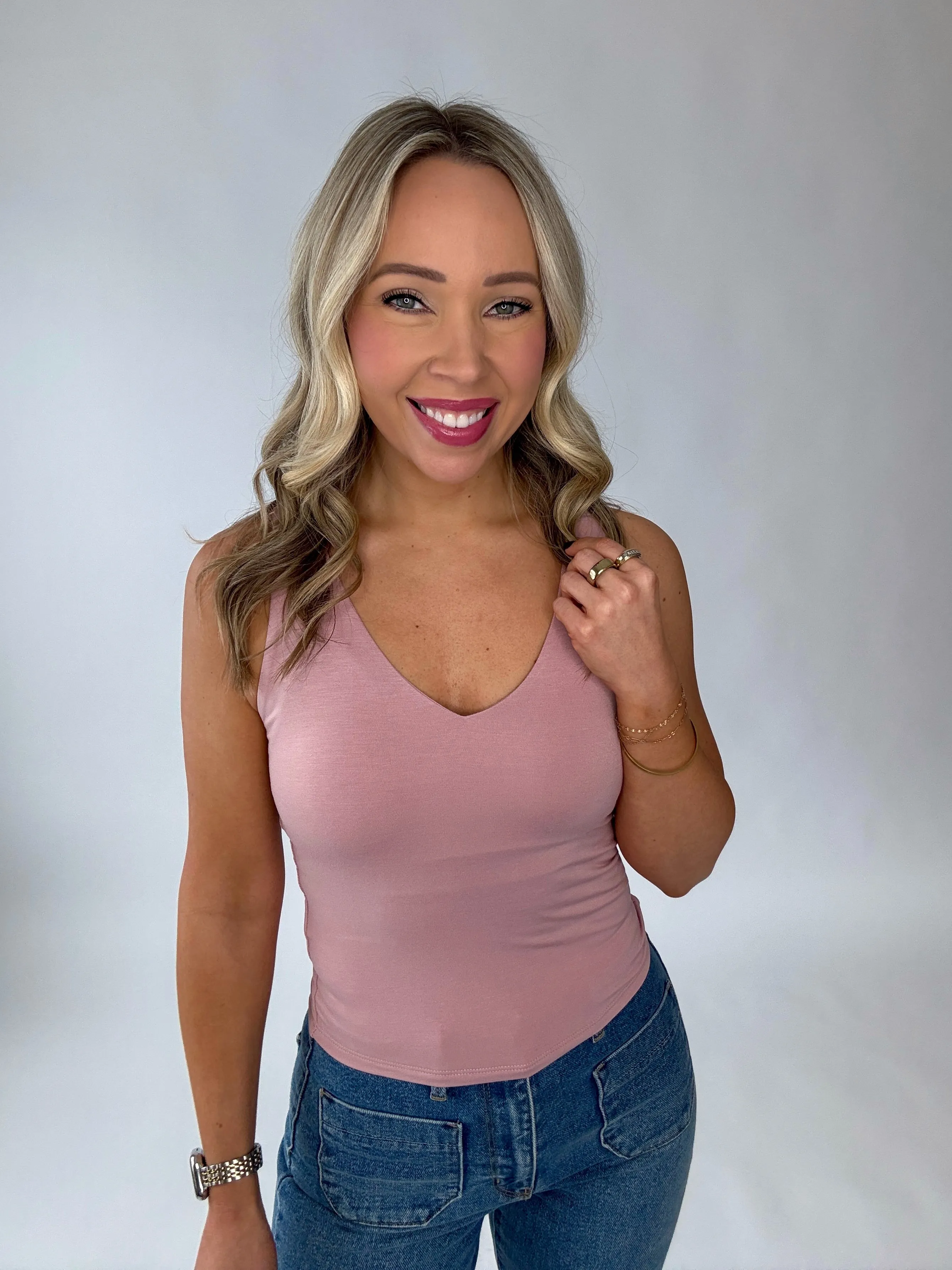 Daily Dose Double Layer Tank - Dusty Rose