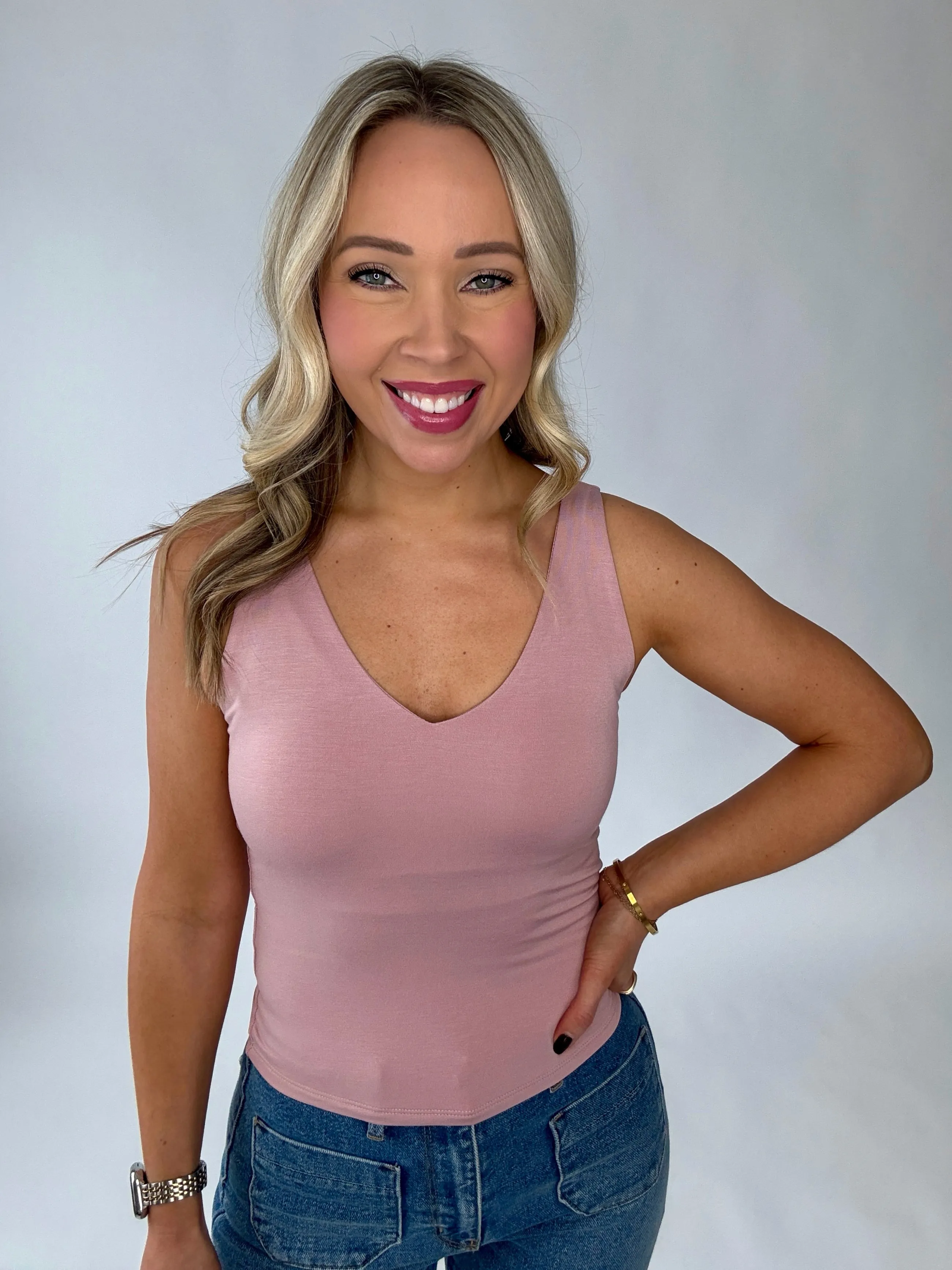 Daily Dose Double Layer Tank - Dusty Rose
