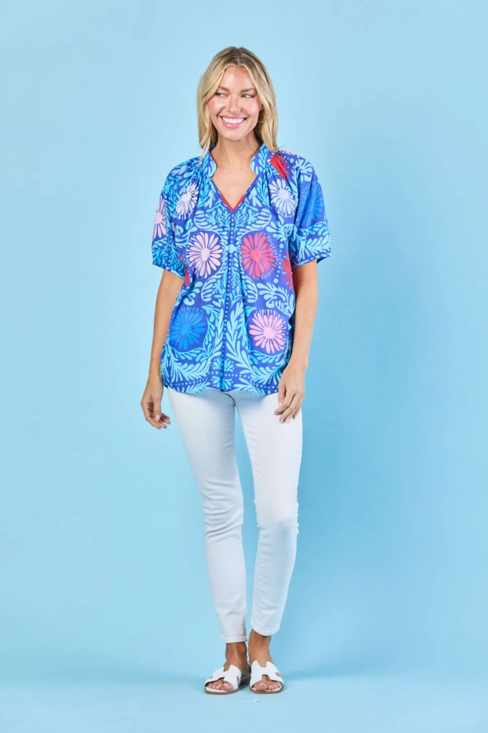Dana Blouse in Cobalt Jardin