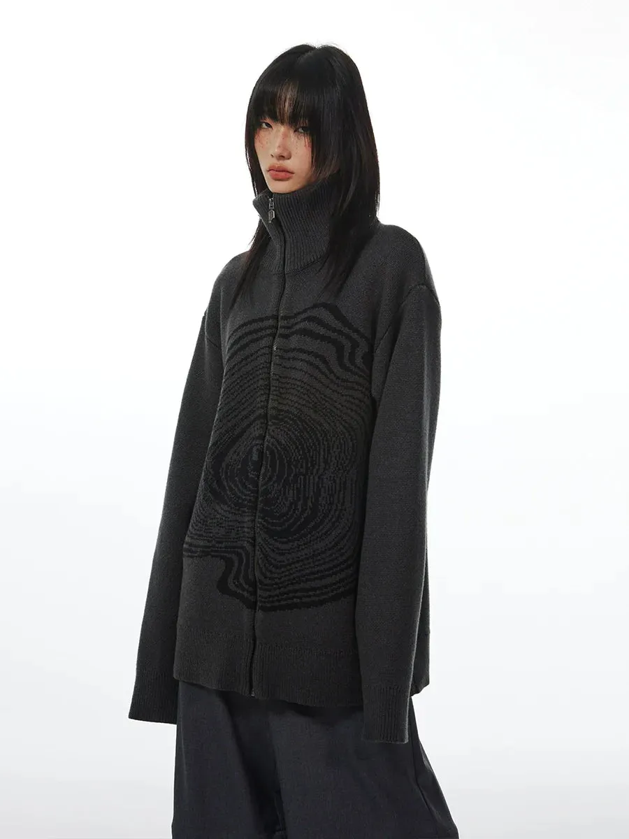 Dark Gray High Collar Knitted Sweater