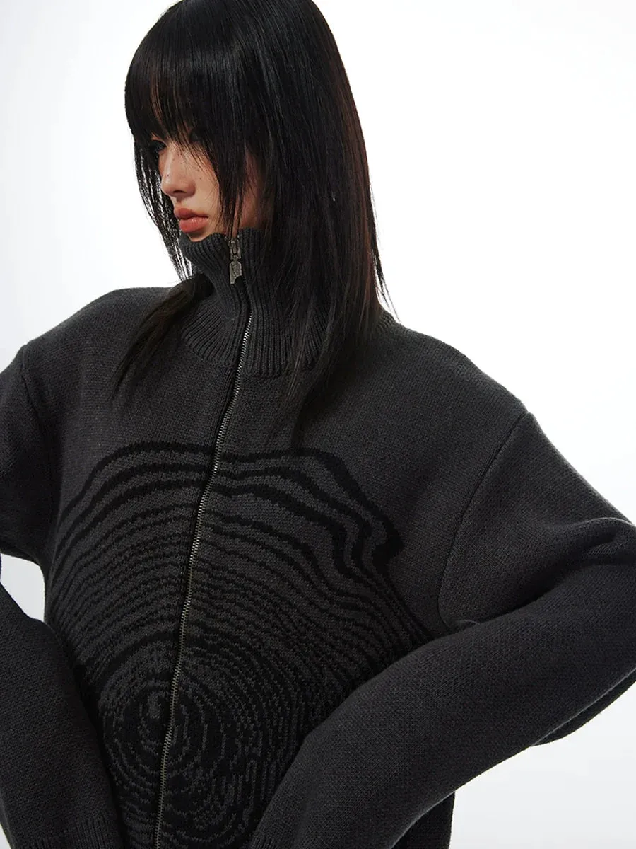 Dark Gray High Collar Knitted Sweater