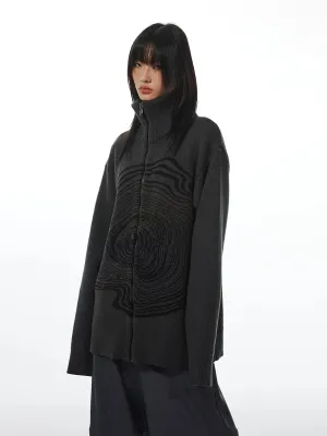 Dark Gray High Collar Knitted Sweater