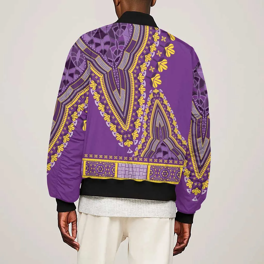 Dashiki Sleeve Zip Bomber Jacket Luxury Afro - Violet LT7