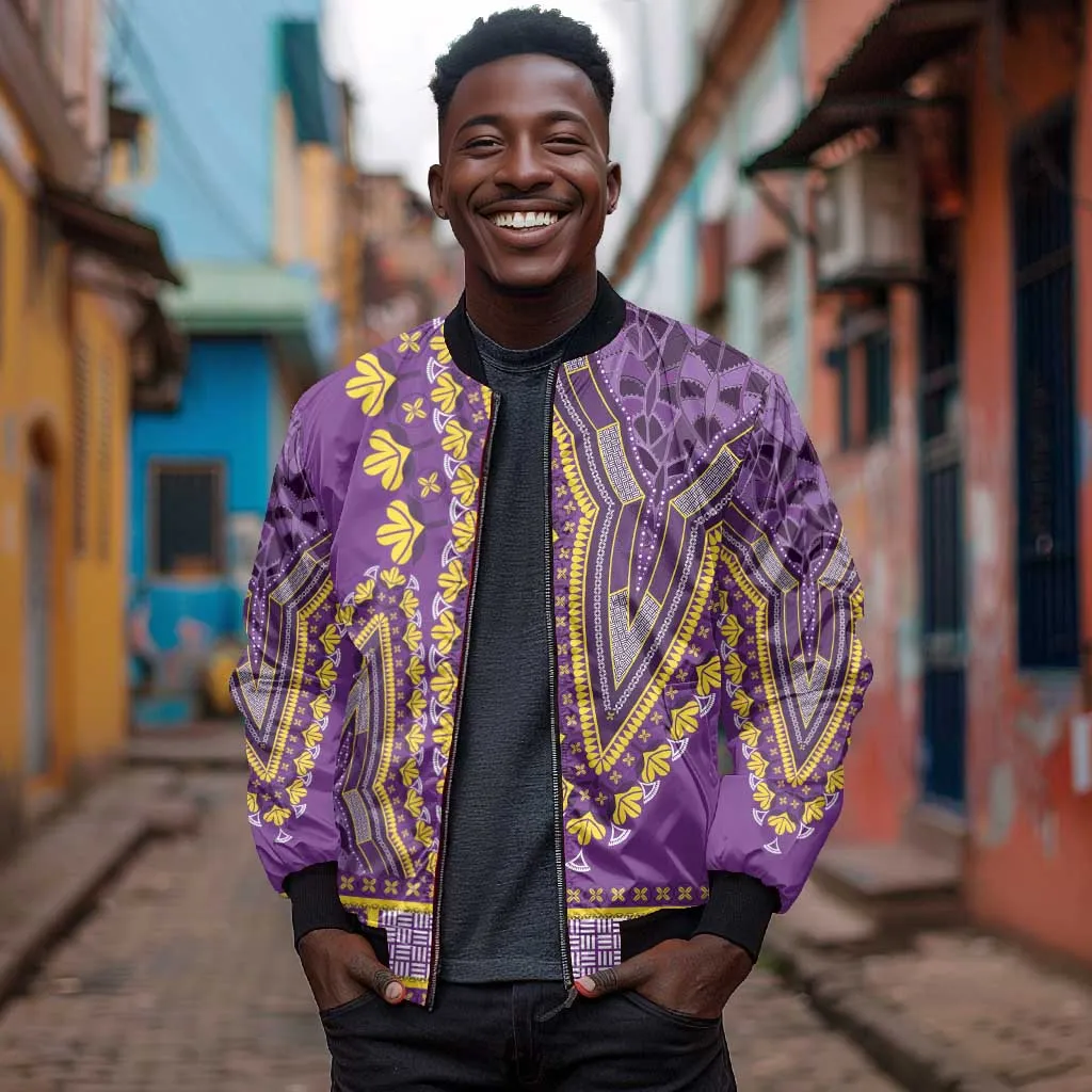 Dashiki Sleeve Zip Bomber Jacket Luxury Afro - Violet LT7