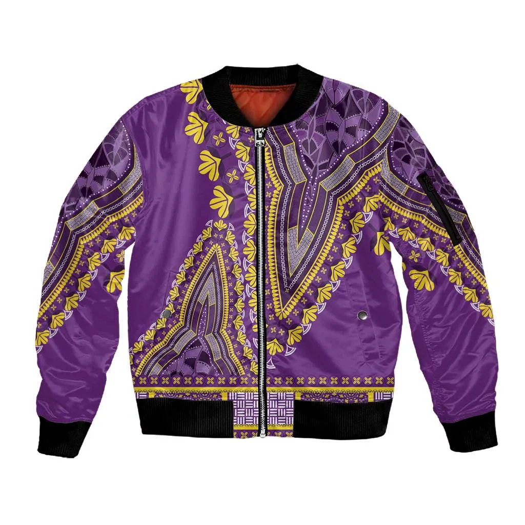 Dashiki Sleeve Zip Bomber Jacket Luxury Afro - Violet LT7