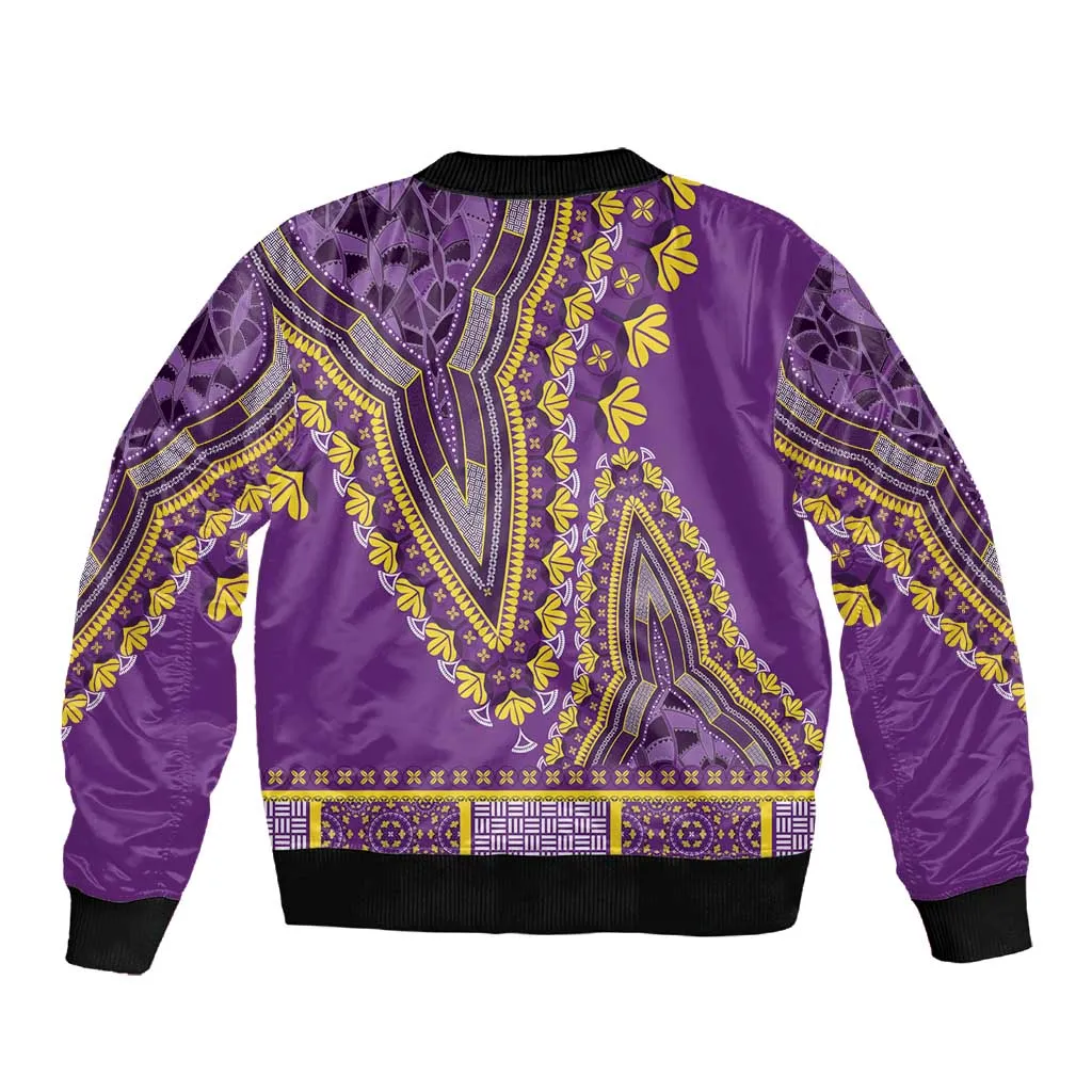Dashiki Sleeve Zip Bomber Jacket Luxury Afro - Violet LT7