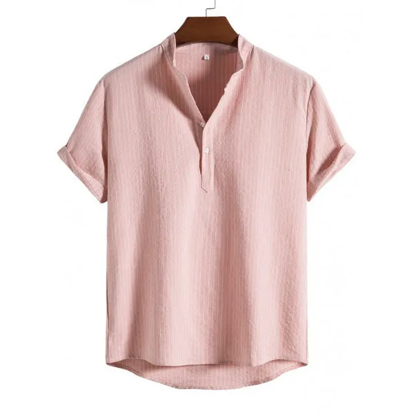 David - men's striped linen half button shirt