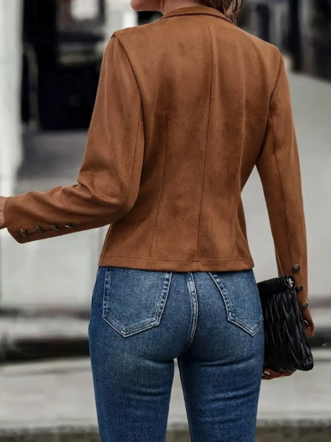 Decorative Button Open Front Long Sleeve Jacket S-2XL