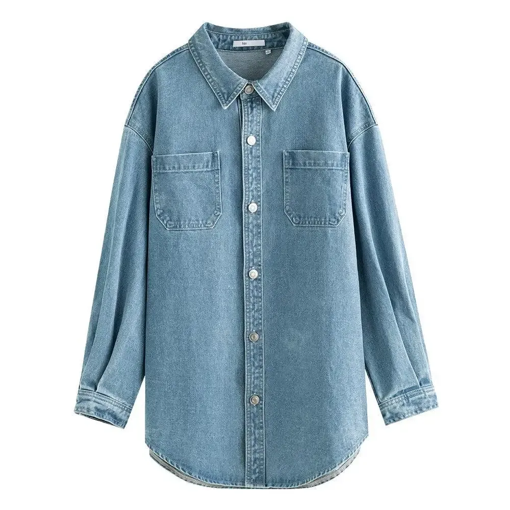 Denim Blue Relaxed Fit Shirt with Button Fastening Y2K Style