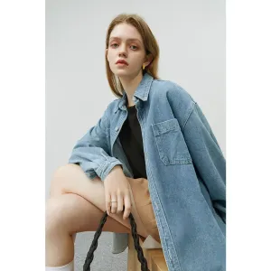 Denim Blue Relaxed Fit Shirt with Button Fastening Y2K Style