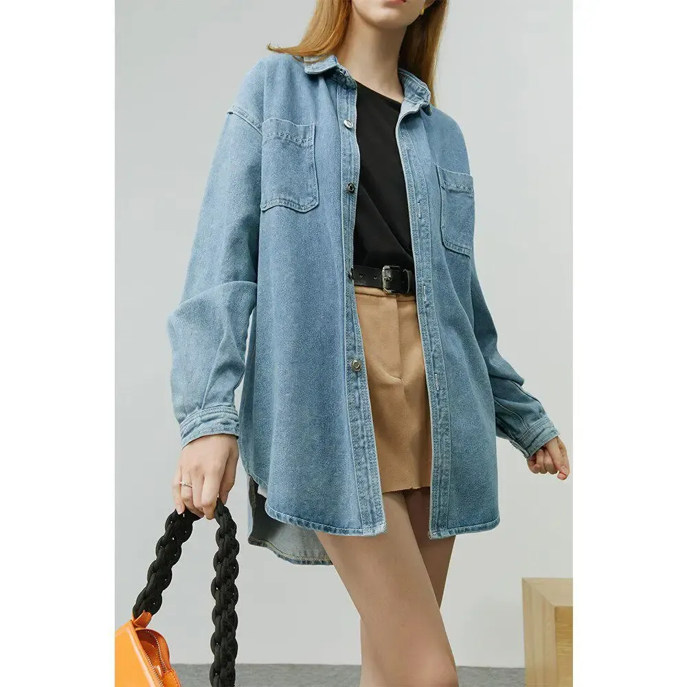 Denim Blue Relaxed Fit Shirt with Button Fastening Y2K Style