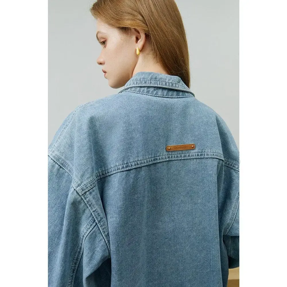 Denim Blue Relaxed Fit Shirt with Button Fastening Y2K Style