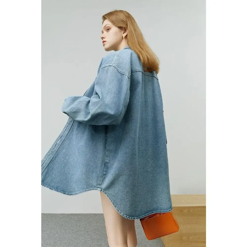 Denim Blue Relaxed Fit Shirt with Button Fastening Y2K Style