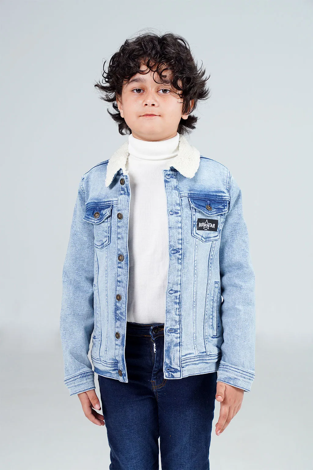 Denim Sherpa Jacket Acid Random Light Blue