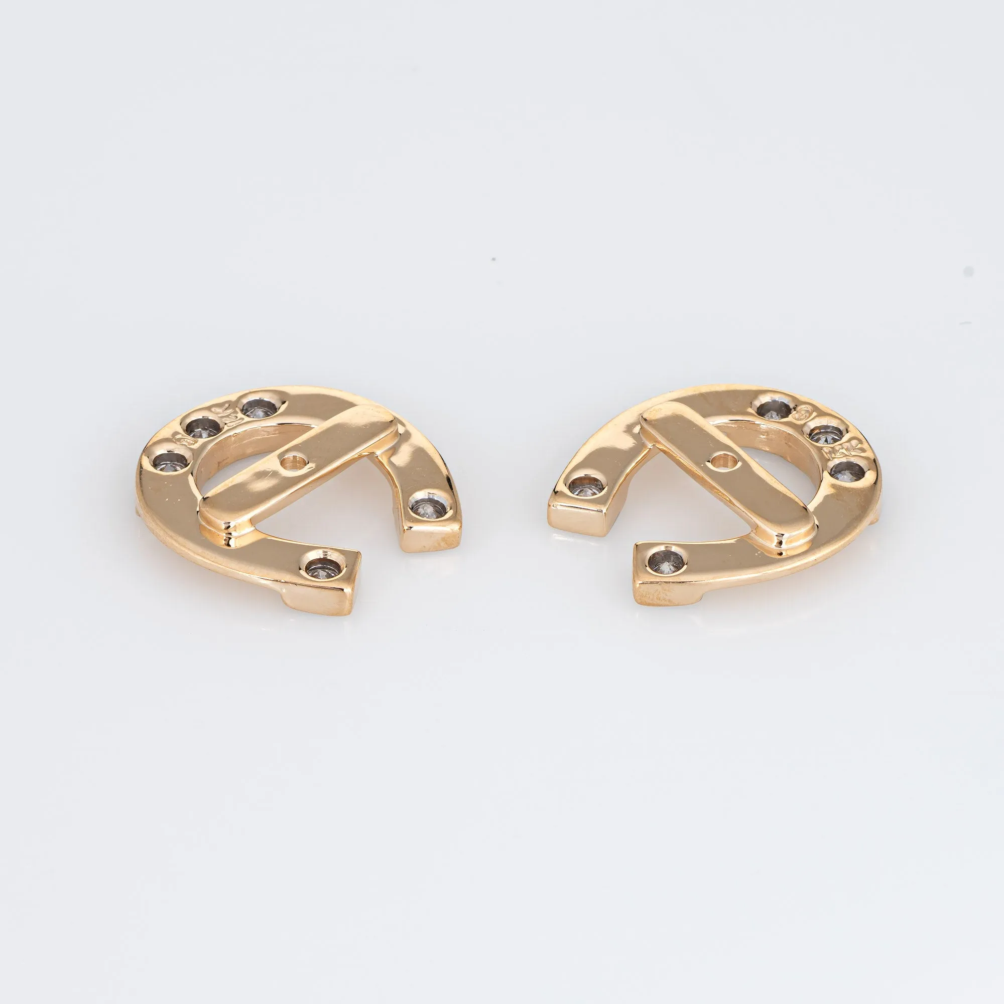 Diamond Horseshoe Earring Jackets Vintage 14k Yellow Gold Estate Jewelry