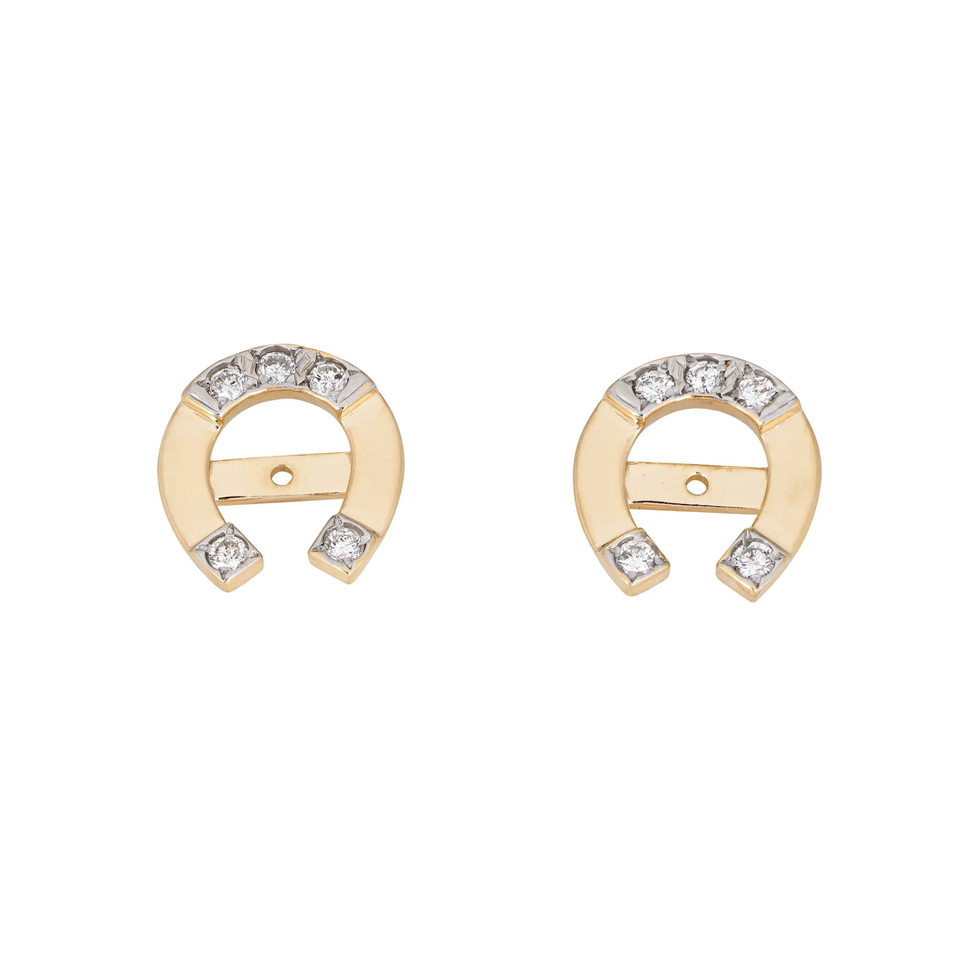 Diamond Horseshoe Earring Jackets Vintage 14k Yellow Gold Estate Jewelry