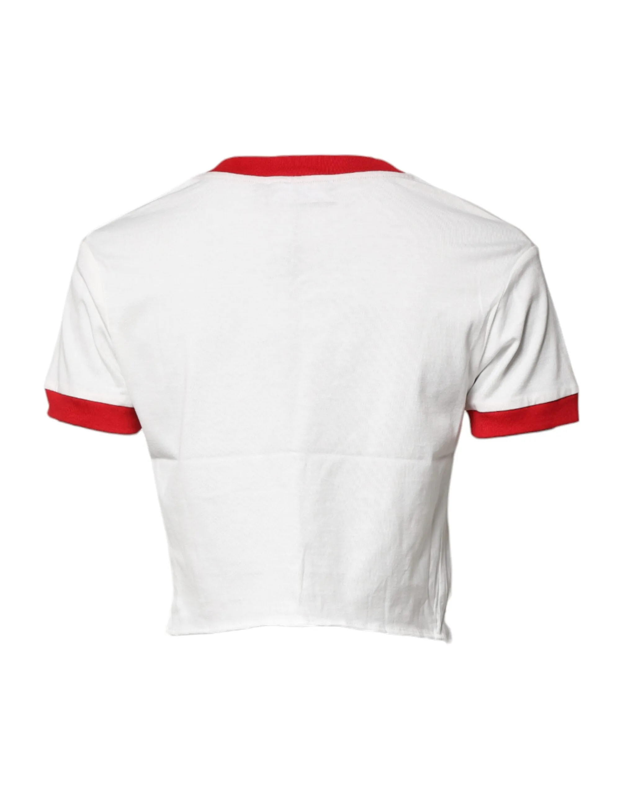 Dolce & Gabbana White Printed Round Neck Cropped Top T-shirt