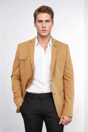 Double Buttons Shoulder Piece Mono Lapel Yellow Jacket-Wessi
